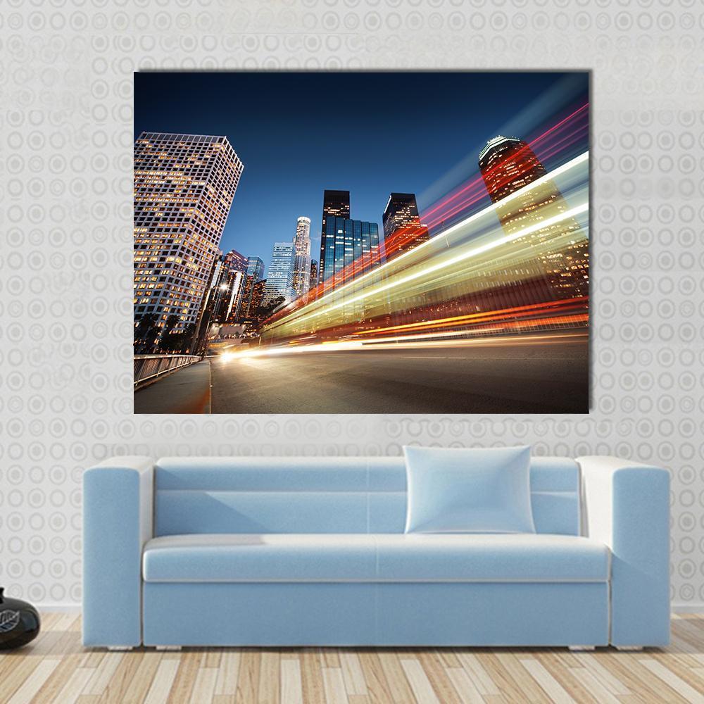 Blurred Bus Speeding Canvas Wall Art-1 Piece-Gallery Wrap-48" x 32"-Tiaracle