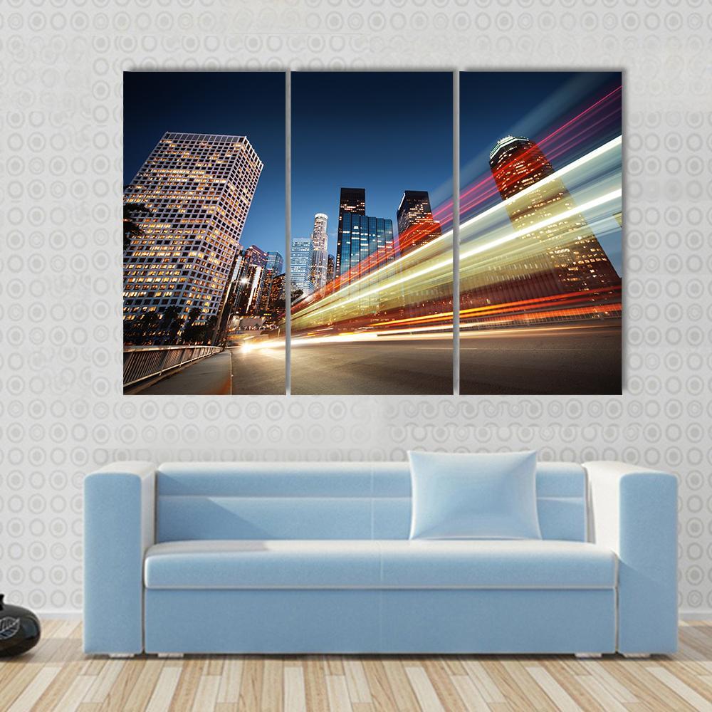 Blurred Bus Speeding Canvas Wall Art-3 Horizontal-Gallery Wrap-37" x 24"-Tiaracle