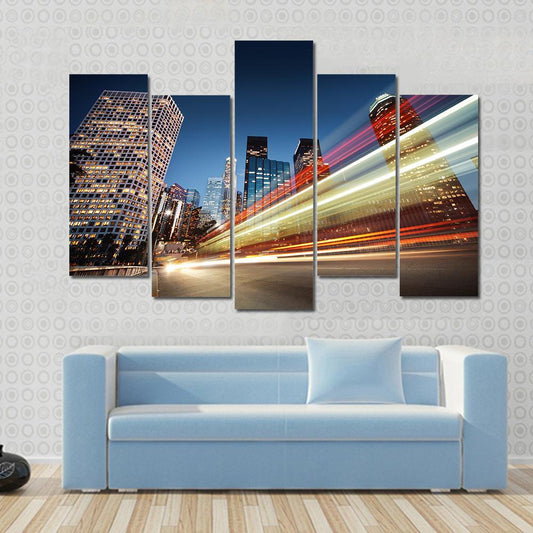 Blurred Bus Speeding Canvas Wall Art-5 Pop-Gallery Wrap-47" x 32"-Tiaracle