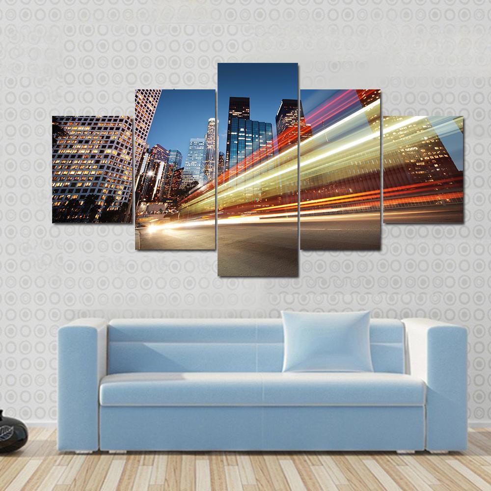 Blurred Bus Speeding Canvas Wall Art-5 Star-Gallery Wrap-62" x 32"-Tiaracle