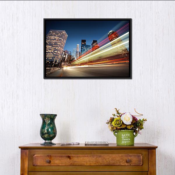 Blurred Bus Speeding Canvas Wall Art-1 Piece-Floating Frame-24" x 16"-Tiaracle