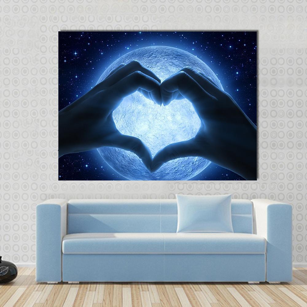 Hands Heart & Moon Canvas Wall Art-1 Piece-Gallery Wrap-48" x 32"-Tiaracle