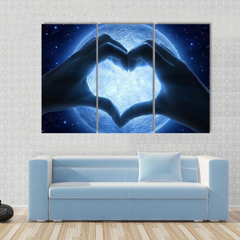 Hands Heart & Moon Canvas Wall Art-3 Horizontal-Gallery Wrap-37" x 24"-Tiaracle