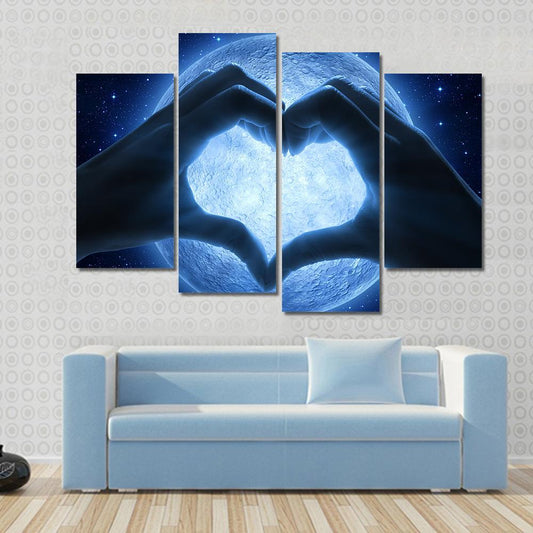 Hands Heart & Moon Canvas Wall Art-4 Pop-Gallery Wrap-50" x 32"-Tiaracle