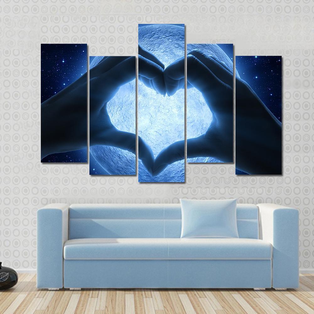 Hands Heart & Moon Canvas Wall Art-5 Pop-Gallery Wrap-47" x 32"-Tiaracle