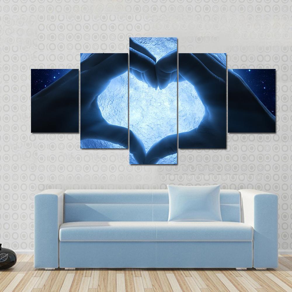 Hands Heart & Moon Canvas Wall Art-5 Star-Gallery Wrap-62" x 32"-Tiaracle