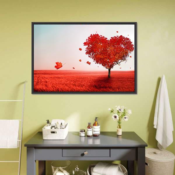 Love Tree In Autumn Canvas Wall Art-1 Piece-Floating Frame-24" x 16"-Tiaracle