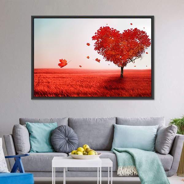 Love Tree In Autumn Canvas Wall Art-3 Horizontal-Gallery Wrap-25" x 16"-Tiaracle