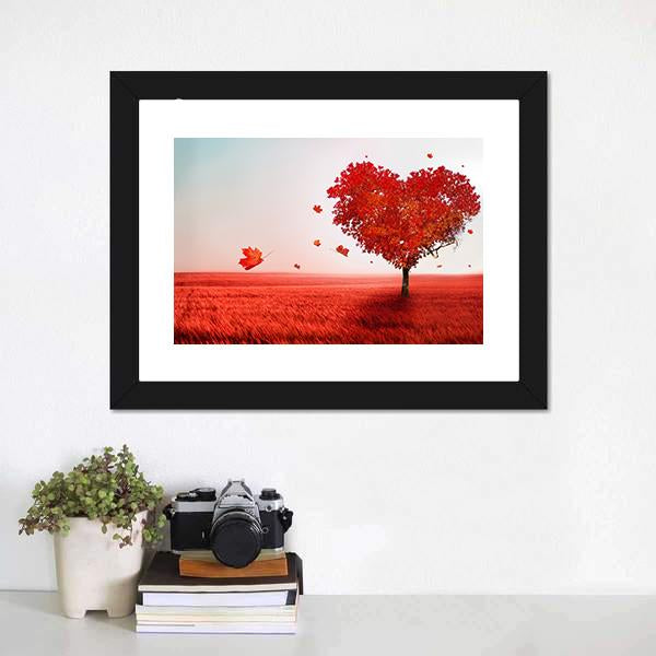 Love Tree In Autumn Canvas Wall Art-1 Piece-Framed Print-20" x 16"-Tiaracle