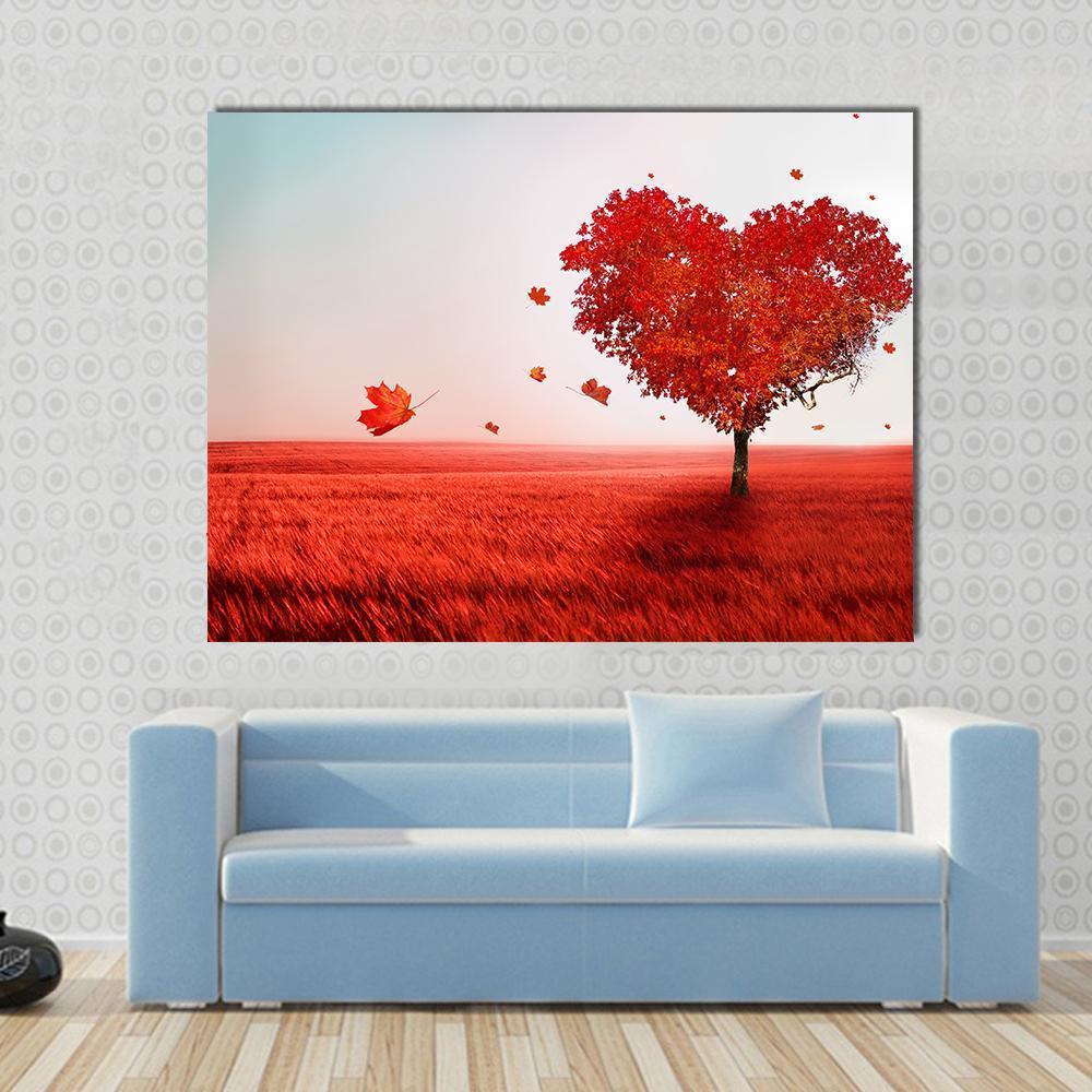 Love Tree In Autumn Canvas Wall Art-1 Piece-Gallery Wrap-48" x 32"-Tiaracle