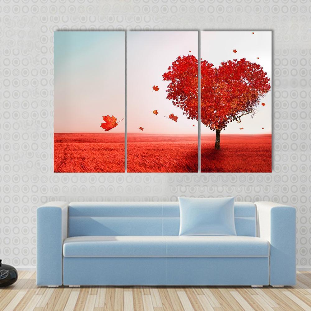 Love Tree In Autumn Canvas Wall Art-3 Horizontal-Gallery Wrap-37" x 24"-Tiaracle