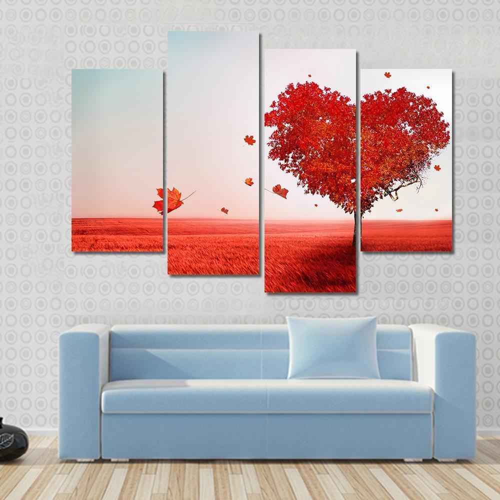 Love Tree In Autumn Canvas Wall Art-4 Pop-Gallery Wrap-50" x 32"-Tiaracle