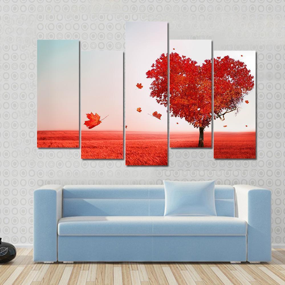 Love Tree In Autumn Canvas Wall Art-5 Pop-Gallery Wrap-47" x 32"-Tiaracle