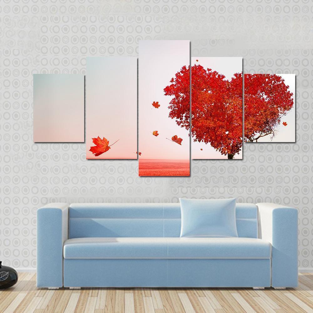 Love Tree In Autumn Canvas Wall Art-5 Star-Gallery Wrap-62" x 32"-Tiaracle