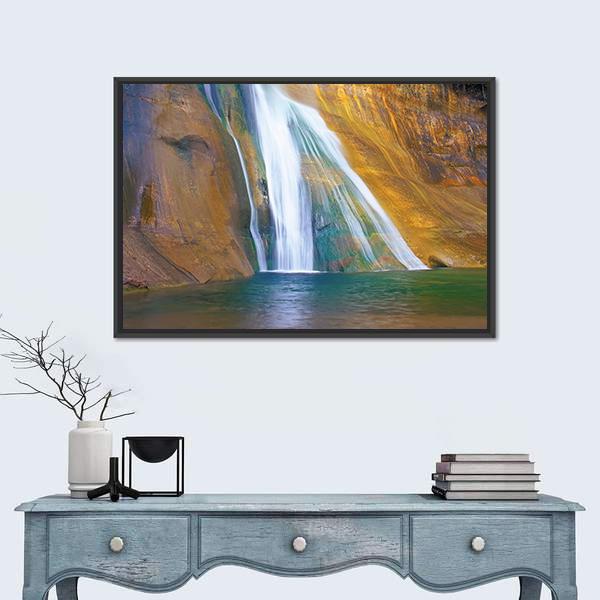 Lower Calf Creek Falls Canvas Wall Art-1 Piece-Floating Frame-24" x 16"-Tiaracle