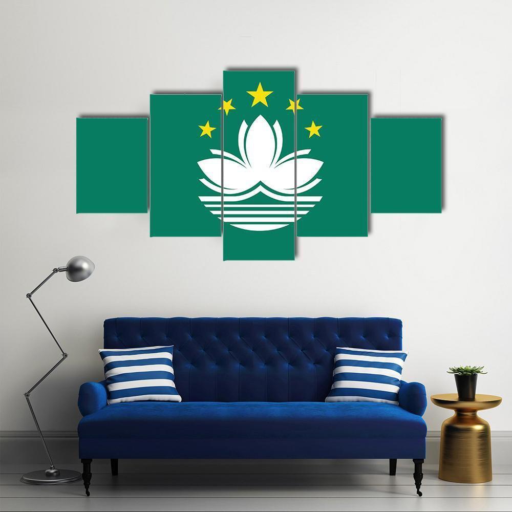 Macau Flag Canvas Wall Art-5 Star-Gallery Wrap-62" x 32"-Tiaracle