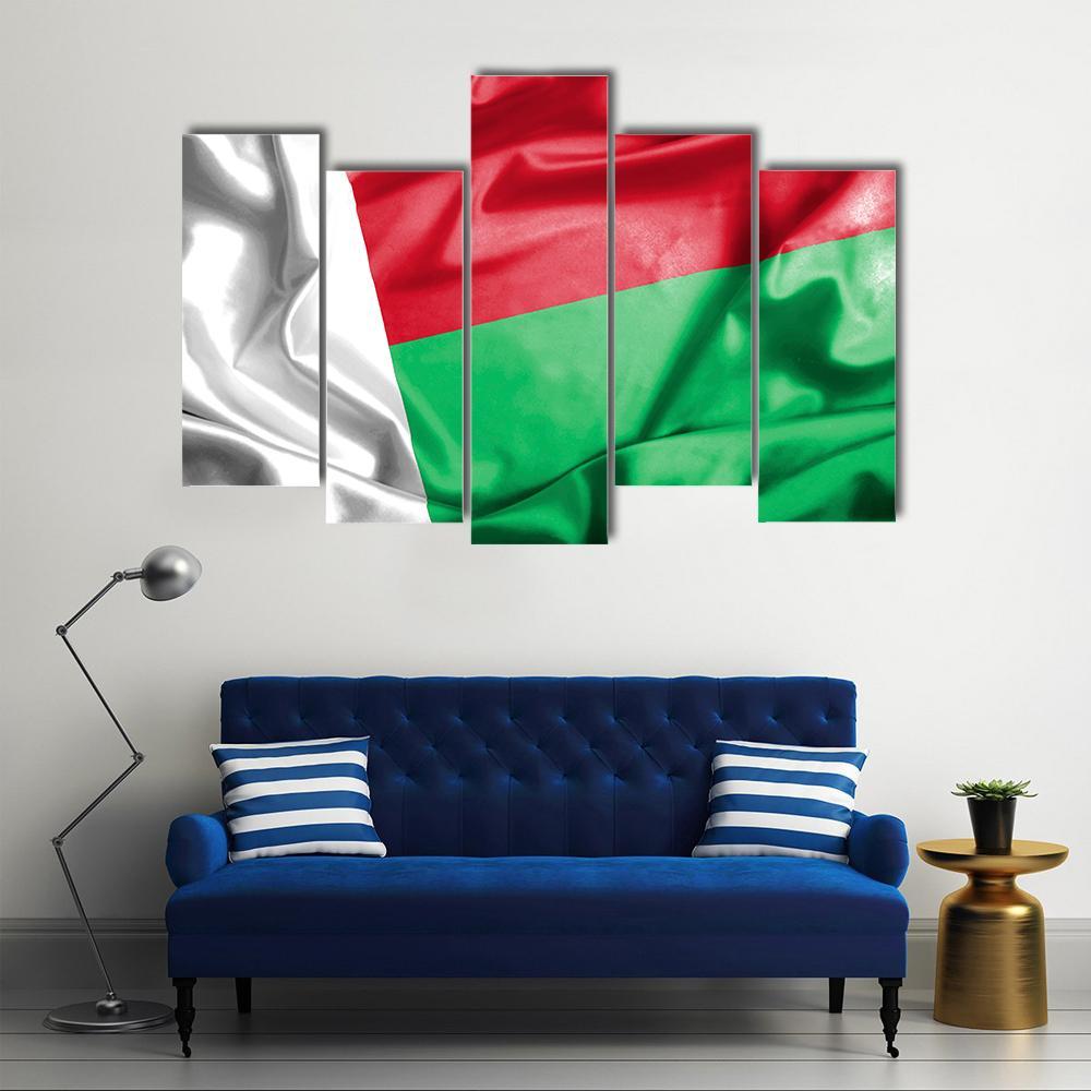 Waving Madagascar Flag Canvas Wall Art-5 Pop-Gallery Wrap-47" x 32"-Tiaracle