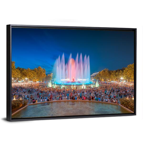 Magic Fountain in Barcelona Canvas Wall Art-3 Horizontal-Gallery Wrap-25" x 16"-Tiaracle