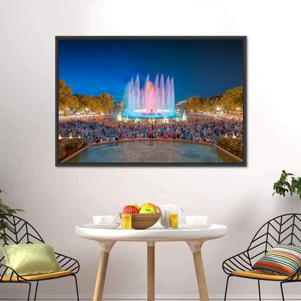 Magic Fountain in Barcelona Canvas Wall Art-3 Horizontal-Gallery Wrap-25" x 16"-Tiaracle