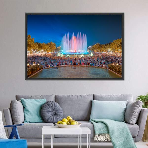 Magic Fountain in Barcelona Canvas Wall Art-3 Horizontal-Gallery Wrap-25" x 16"-Tiaracle