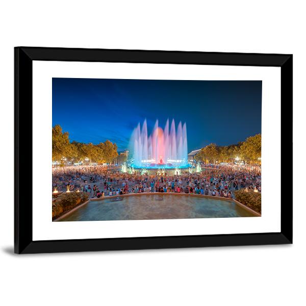 Magic Fountain in Barcelona Canvas Wall Art-3 Horizontal-Gallery Wrap-25" x 16"-Tiaracle