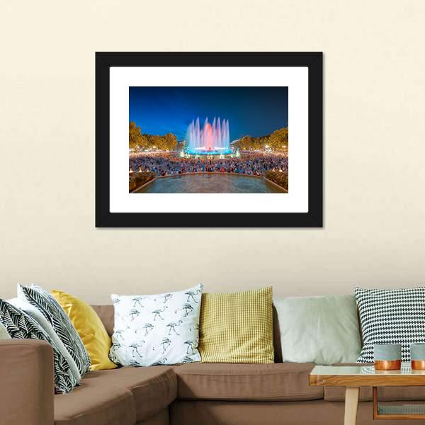 Magic Fountain in Barcelona Canvas Wall Art-3 Horizontal-Gallery Wrap-25" x 16"-Tiaracle