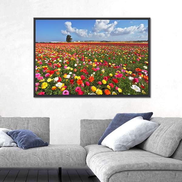 Magnificent Garden Buttercups Canvas Wall Art-1 Piece-Floating Frame-24" x 16"-Tiaracle