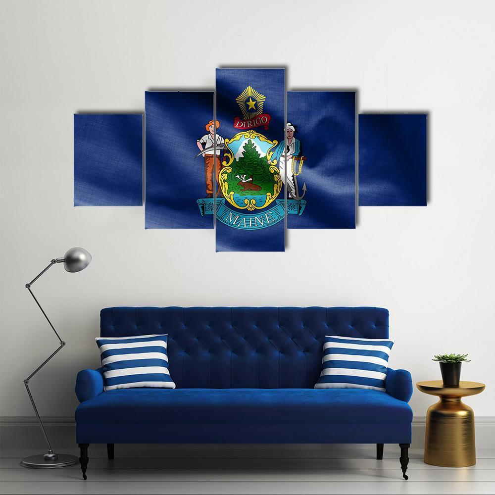 Maine Flag Canvas Wall Art-5 Star-Gallery Wrap-62" x 32"-Tiaracle