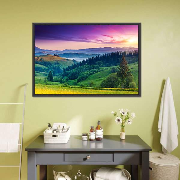 Majestic Sunset In Carpathian Canvas Wall Art-1 Piece-Floating Frame-24" x 16"-Tiaracle