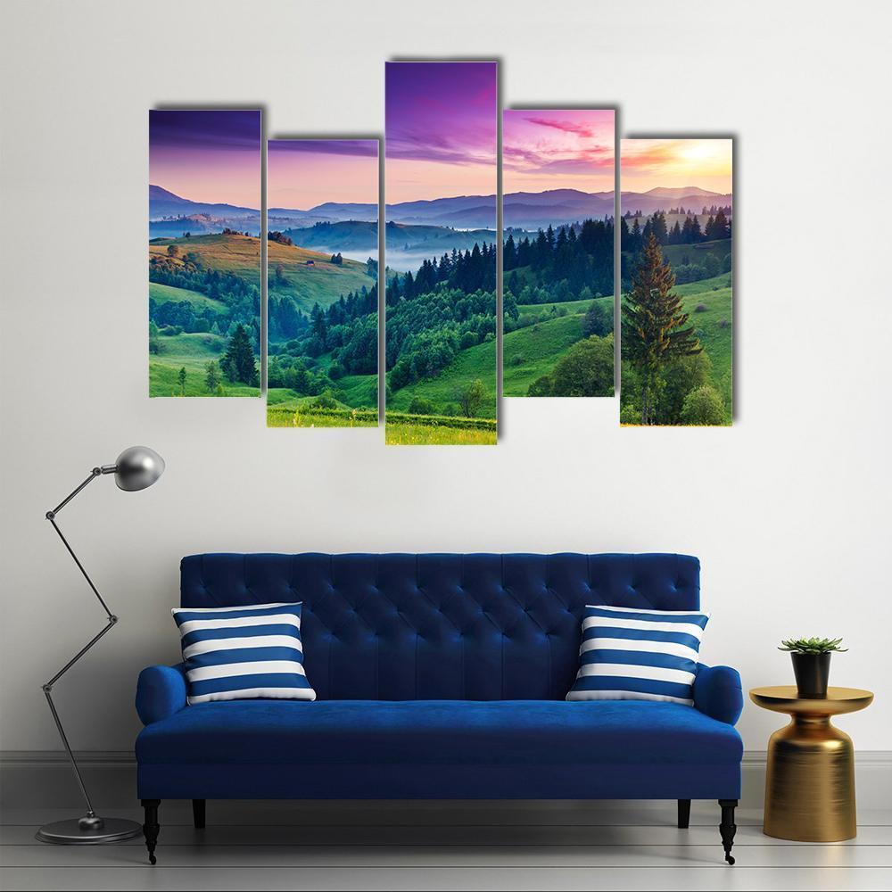 Majestic Sunset In Carpathian Canvas Wall Art-5 Pop-Gallery Wrap-47" x 32"-Tiaracle