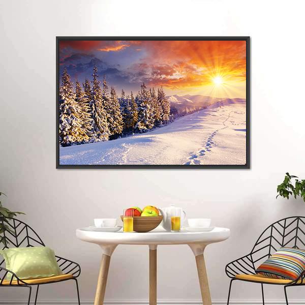 Majestic Sunset In Winter Mountain Canvas Wall Art-3 Horizontal-Gallery Wrap-25" x 16"-Tiaracle