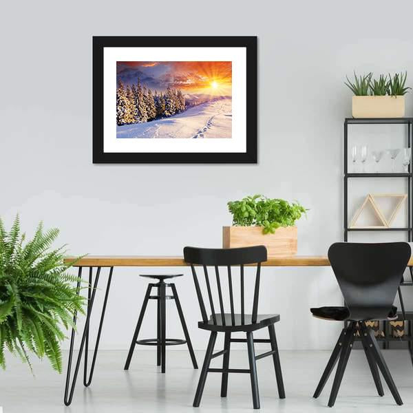 Majestic Sunset In Winter Mountain Canvas Wall Art-3 Horizontal-Gallery Wrap-25" x 16"-Tiaracle