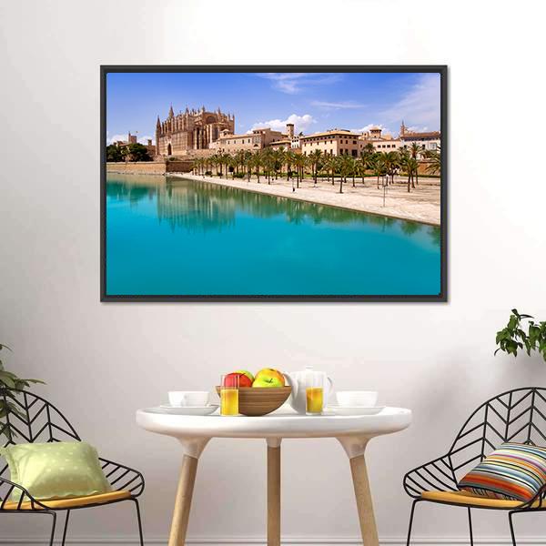 Majorca La Seu Cathedral Canvas Wall Art-3 Horizontal-Gallery Wrap-25" x 16"-Tiaracle