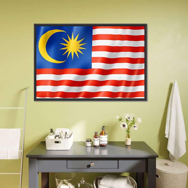 Malaysia Flag Canvas Wall Art-1 Piece-Floating Frame-24" x 16"-Tiaracle