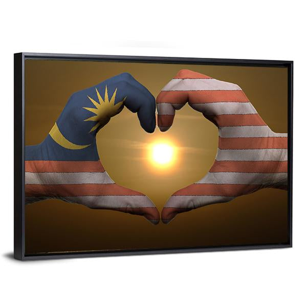 Malaysia Flag On Hands Canvas Wall Art-3 Horizontal-Gallery Wrap-25" x 16"-Tiaracle