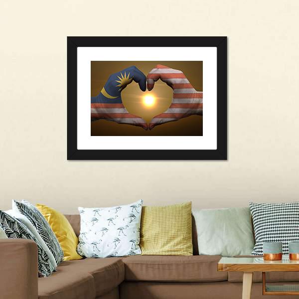 Malaysia Flag On Hands Canvas Wall Art-3 Horizontal-Gallery Wrap-25" x 16"-Tiaracle