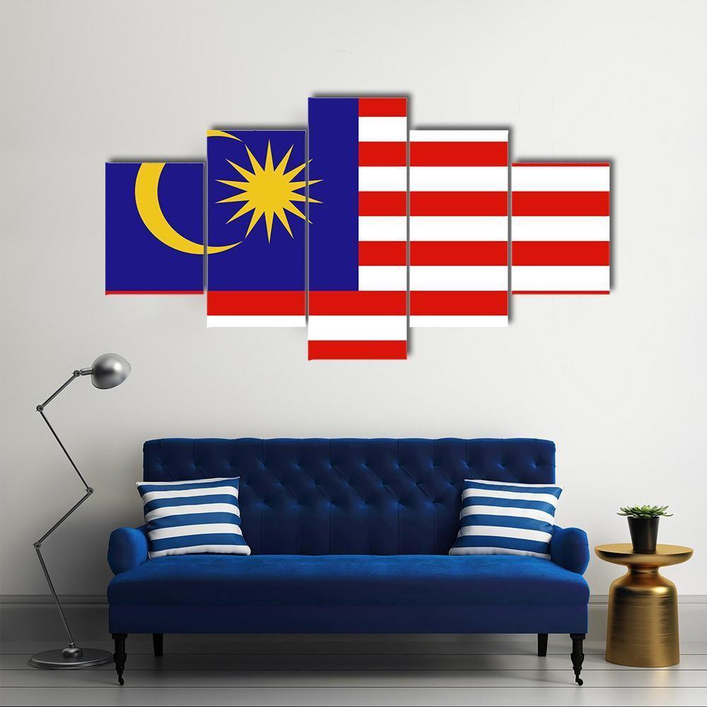 Flag Of Malaysia Canvas Wall Art-5 Star-Gallery Wrap-62" x 32"-Tiaracle