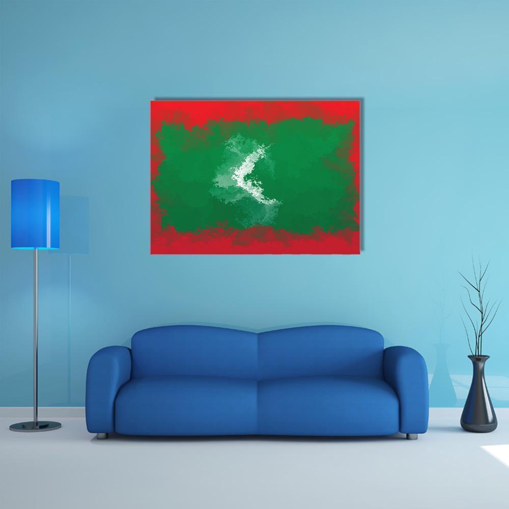 Grunge Maldives Flag Canvas Wall Art-1 Piece-Gallery Wrap-48" x 32"-Tiaracle