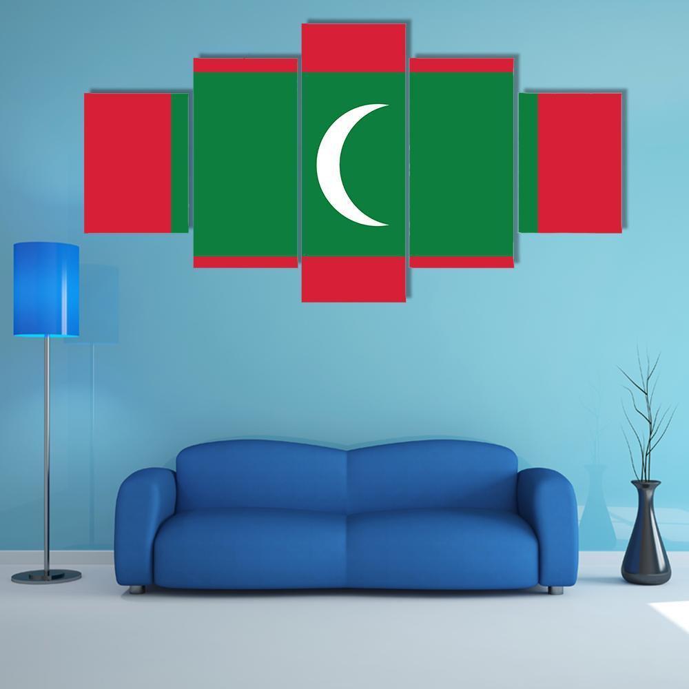 Maldives Flag Canvas Wall Art-5 Star-Gallery Wrap-62" x 32"-Tiaracle