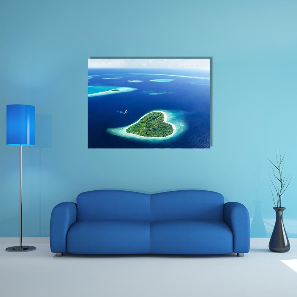 Heart Shaped Island Canvas Wall Art-1 Piece-Gallery Wrap-48" x 32"-Tiaracle