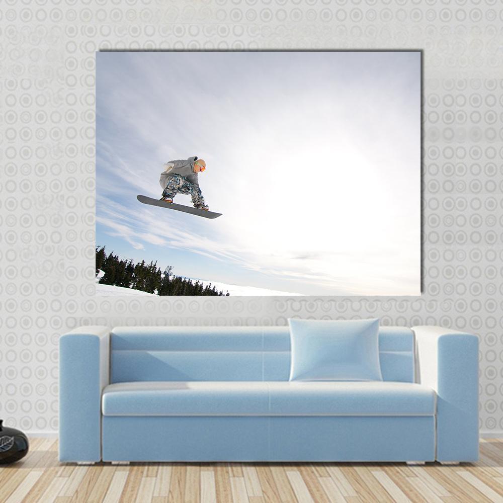 Snowboarder In Air Canvas Wall Art-1 Piece-Gallery Wrap-48" x 32"-Tiaracle