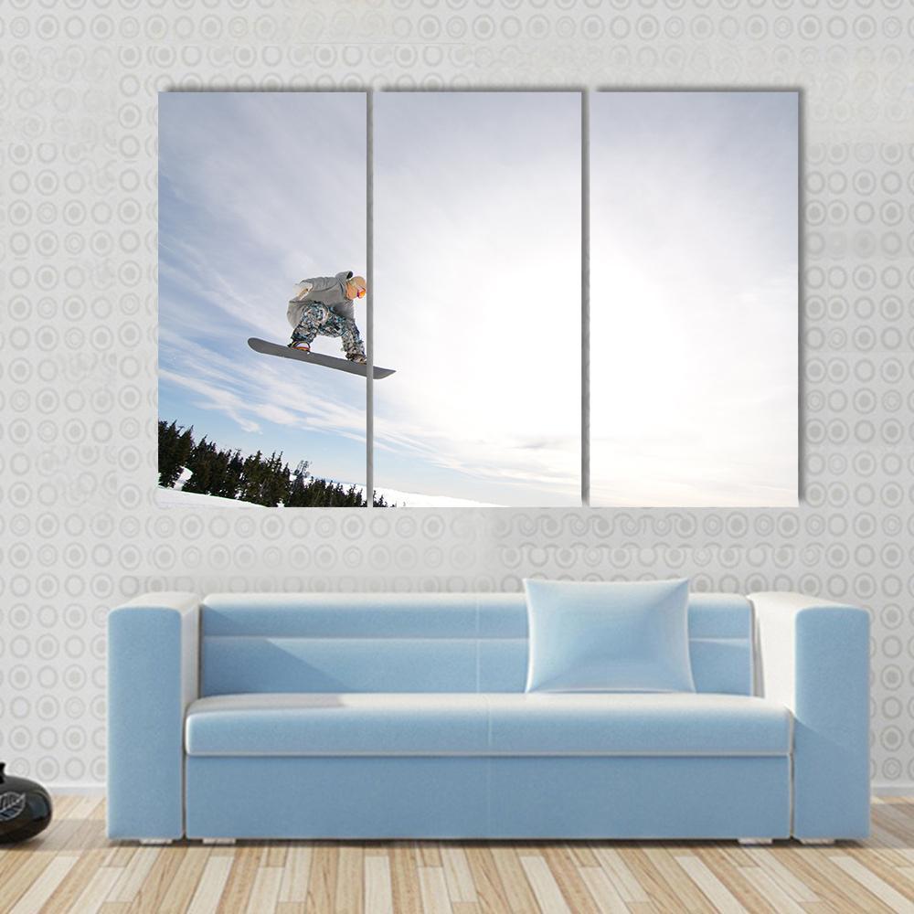 Snowboarder In Air Canvas Wall Art-3 Horizontal-Gallery Wrap-37" x 24"-Tiaracle