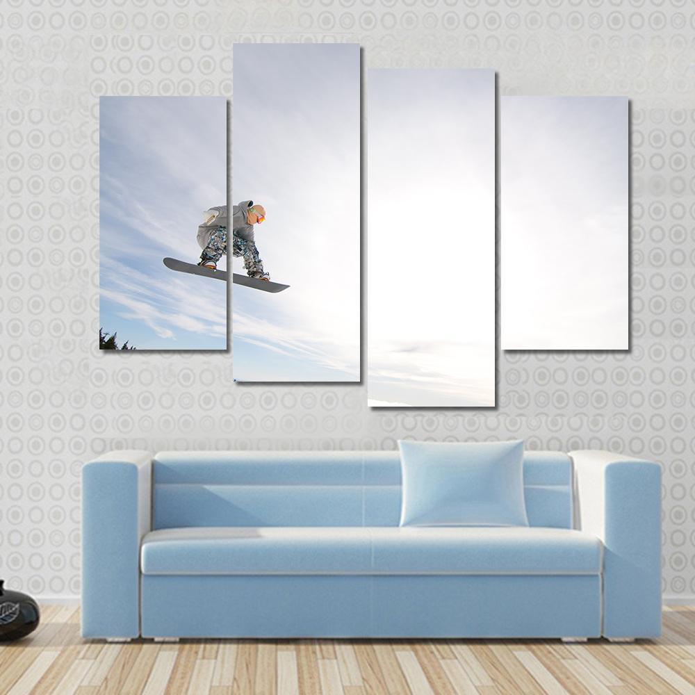 Snowboarder In Air Canvas Wall Art-4 Pop-Gallery Wrap-50" x 32"-Tiaracle