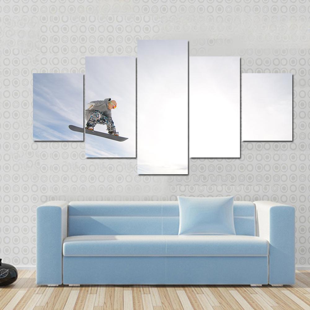 Snowboarder In Air Canvas Wall Art-5 Star-Gallery Wrap-62" x 32"-Tiaracle