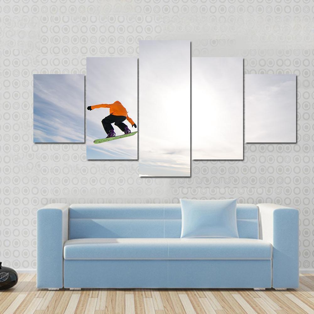 Male Snowboarder Canvas Wall Art-5 Star-Gallery Wrap-62" x 32"-Tiaracle