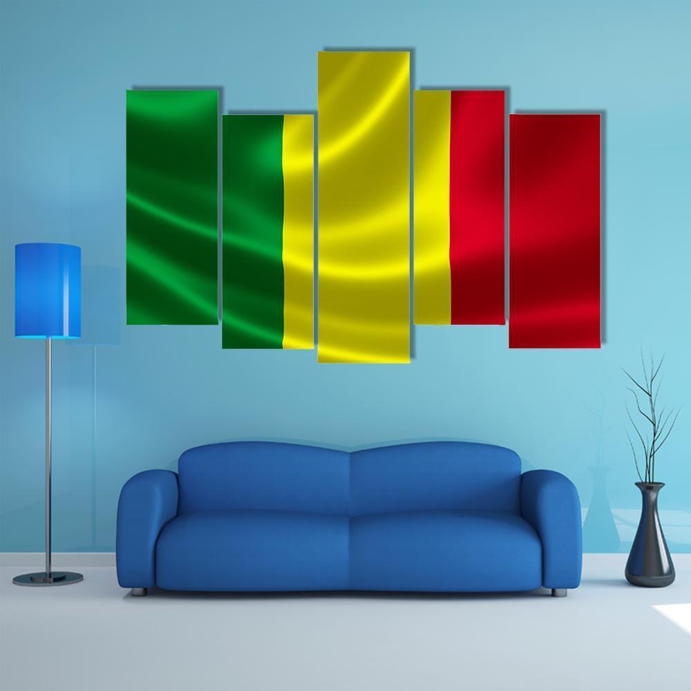 Waving Mali Flag Canvas Wall Art-5 Pop-Gallery Wrap-47" x 32"-Tiaracle