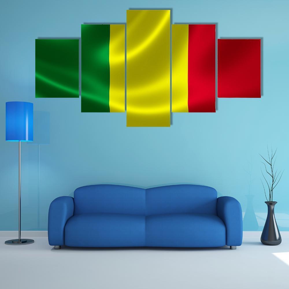 Waving Mali Flag Canvas Wall Art-5 Star-Gallery Wrap-62" x 32"-Tiaracle