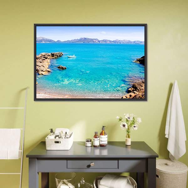Mallorca La Victoria Beach Canvas Wall Art-1 Piece-Floating Frame-24" x 16"-Tiaracle