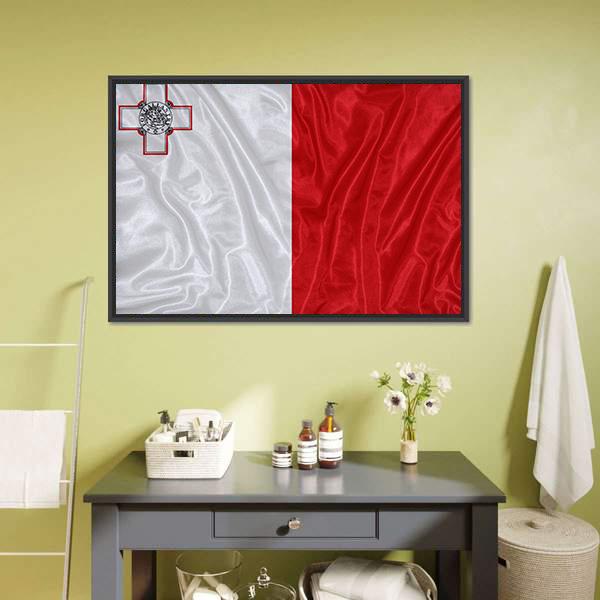 Malta Flag Canvas Wall Art-1 Piece-Floating Frame-24" x 16"-Tiaracle