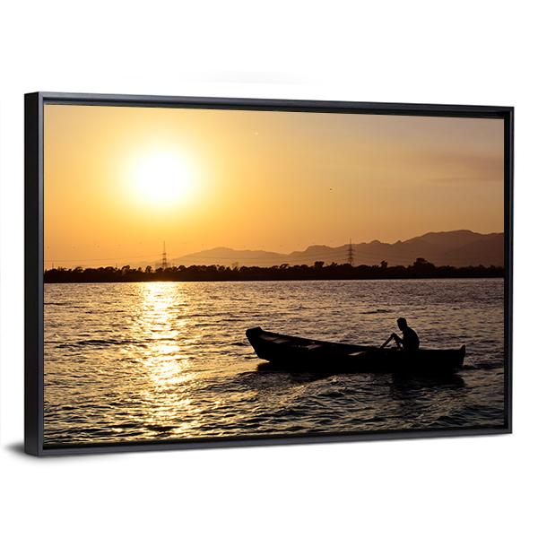 Man Boating On Lake Canvas Wall Art-3 Horizontal-Gallery Wrap-25" x 16"-Tiaracle